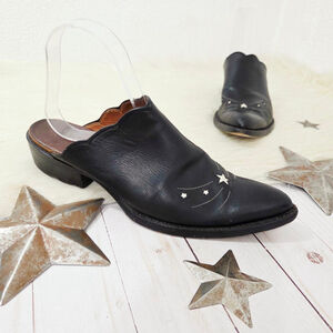 JB Hill Evening Star mules black leather ivory stars handmade Texas size 8.5